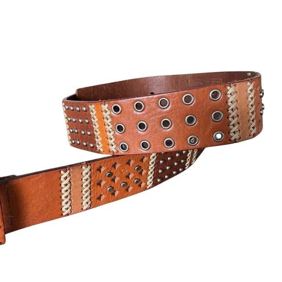 Fossil Mens Brown Leather Studded Belt size small - Picture 4 of 11